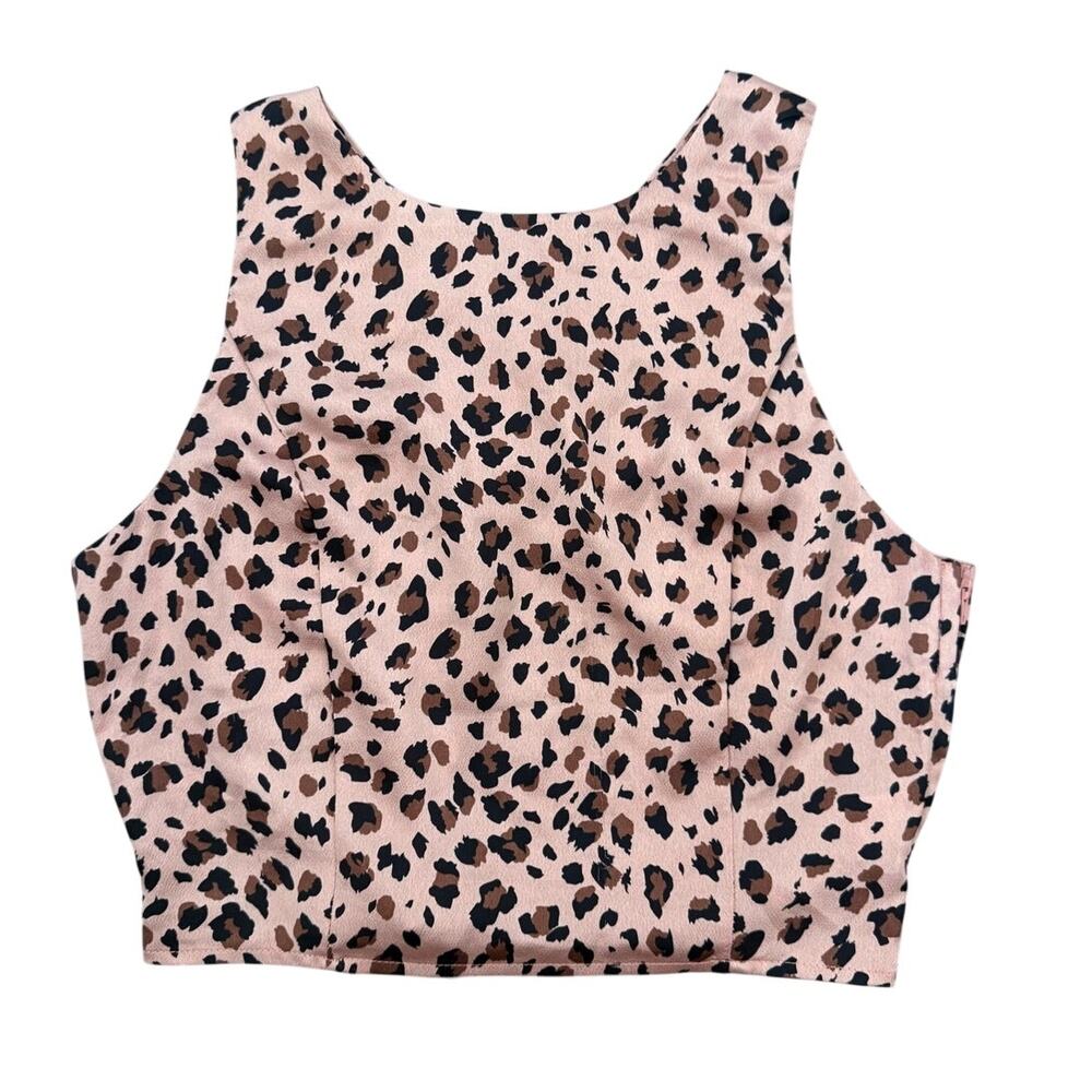Nasty Gal Leopard Print Crop Top Criss Cross Cut Out Back Size 0 XS Animal Print